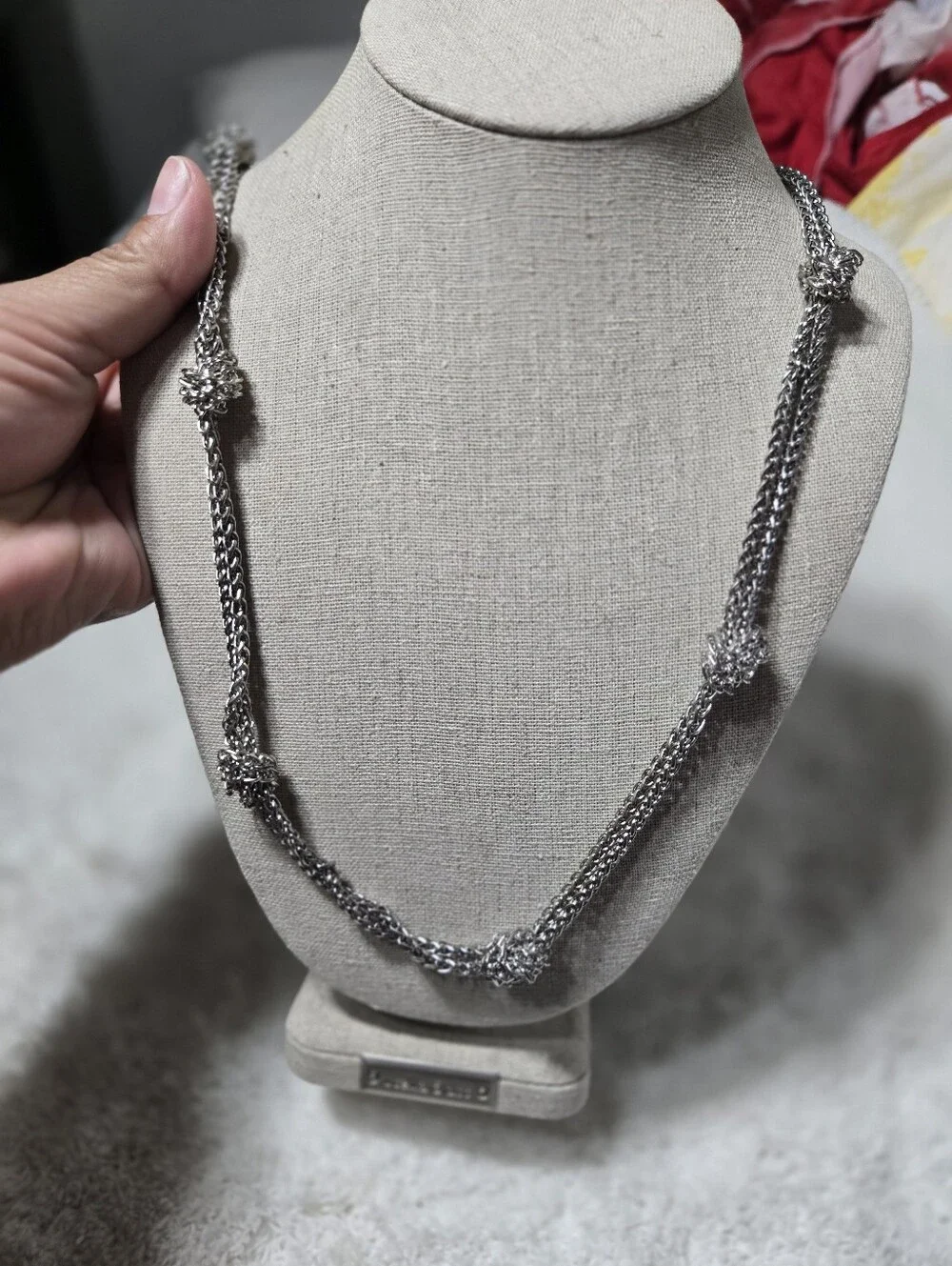 Ralph Lauren RLL Silver Tone Double Chain w/ Knots 34 1/4